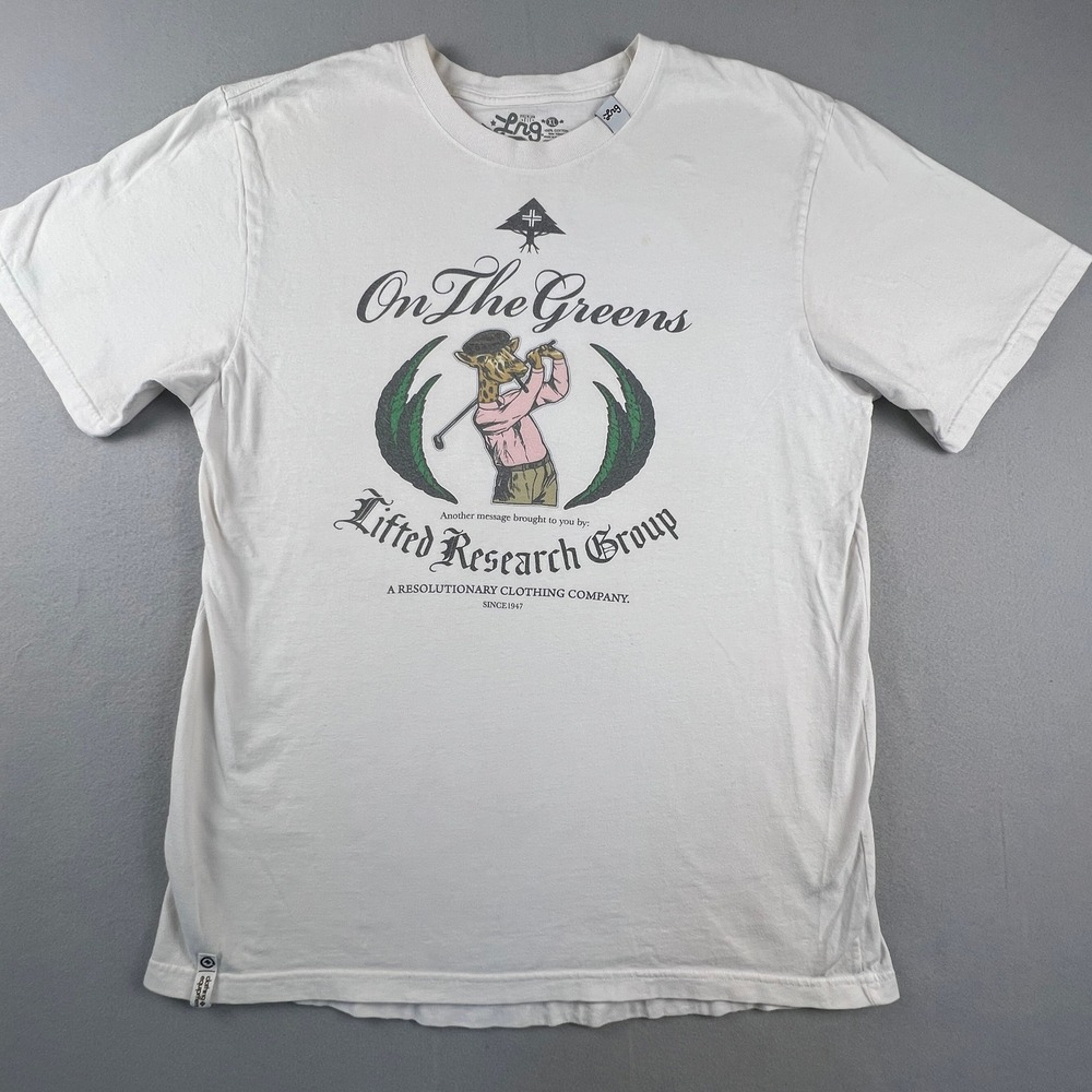 LRG T-Shirt Mens XL White On The Greens Giraffe Golf Graphic Streetwear Tee
